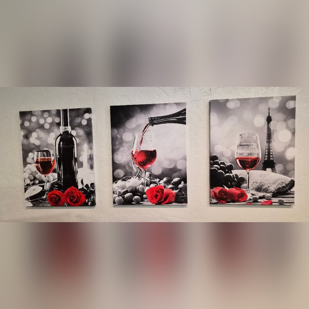 Red Wine and Roses Wall Art Set of 3